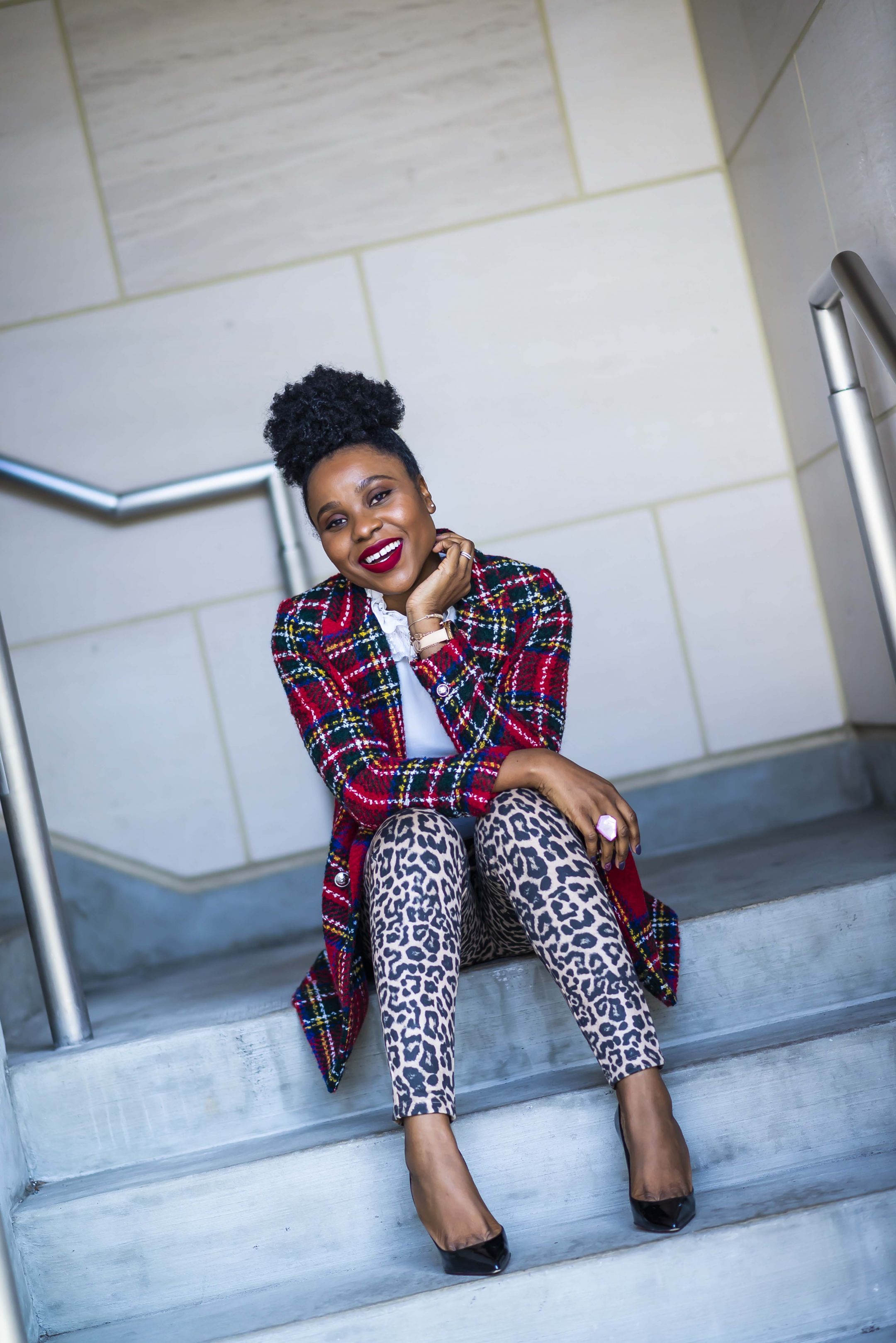 PLAID DOUBLE BREASTED BLAZER